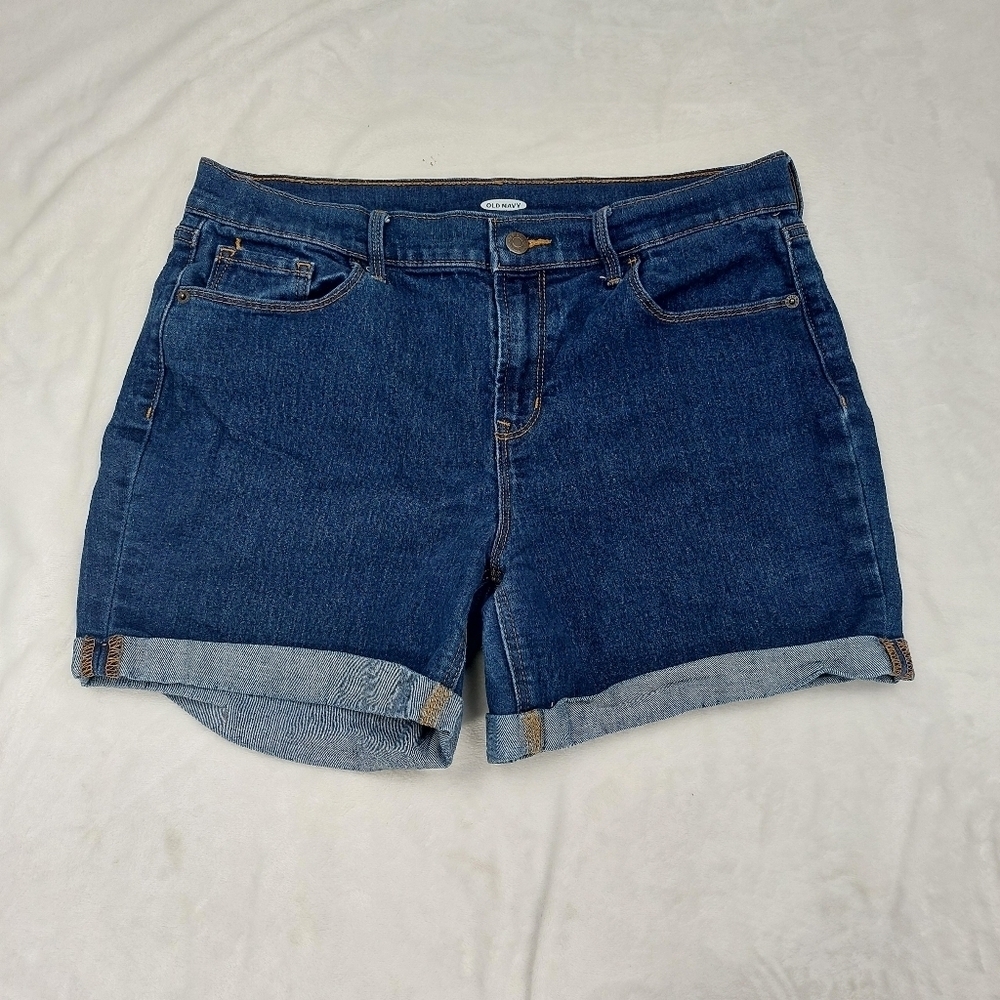 OLD NAVY JEANS WOMENS CLASSIC BLUE CUFFED DENIM SHORTS SIZE 12